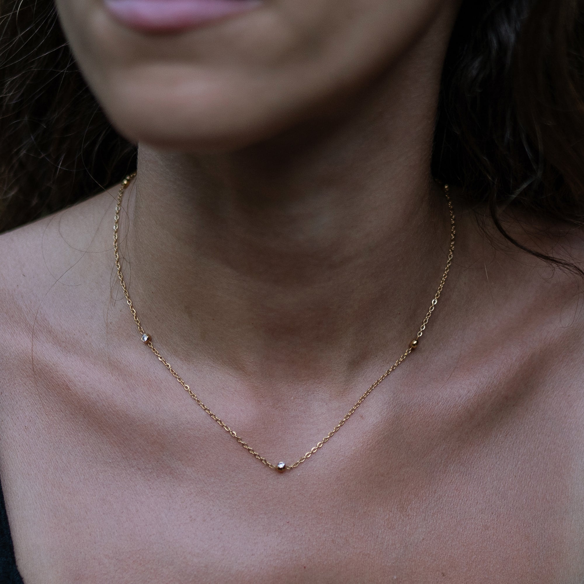 Dorota Zirconia Gold Necklace when worn