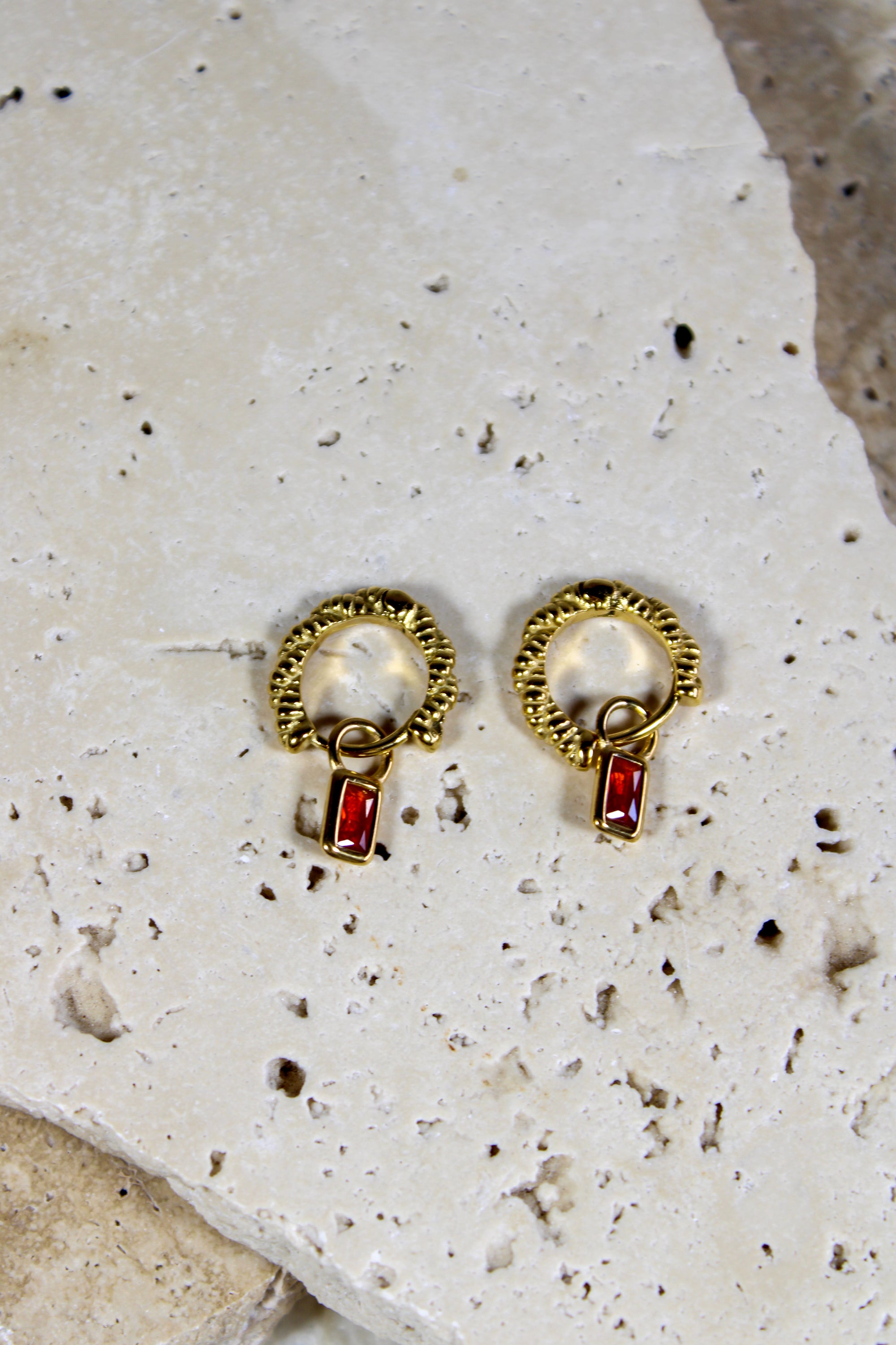 Noemi Ruby Drop Gold Earrings