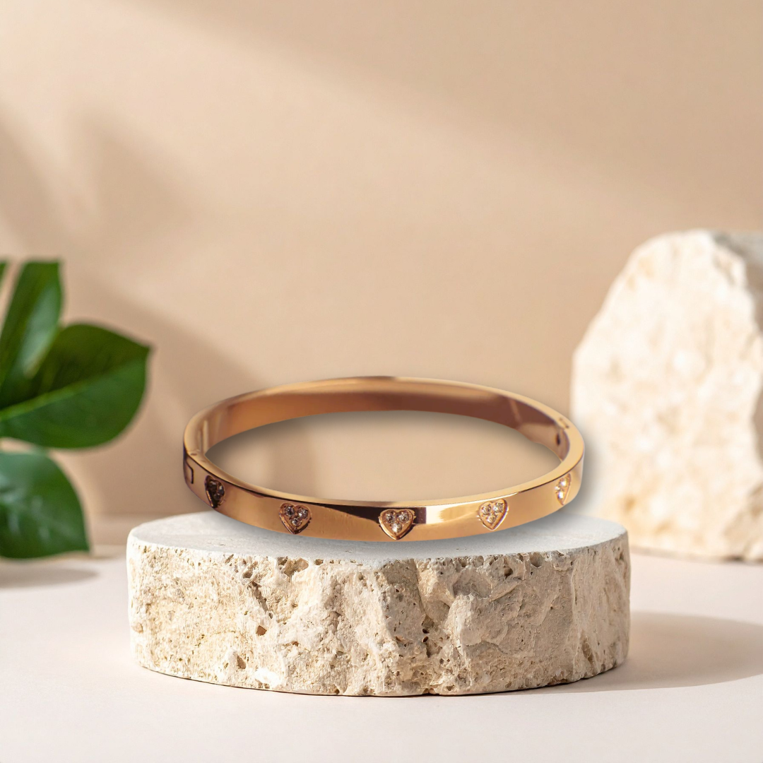Saffi Heart Rose Gold Bangle Bracelet