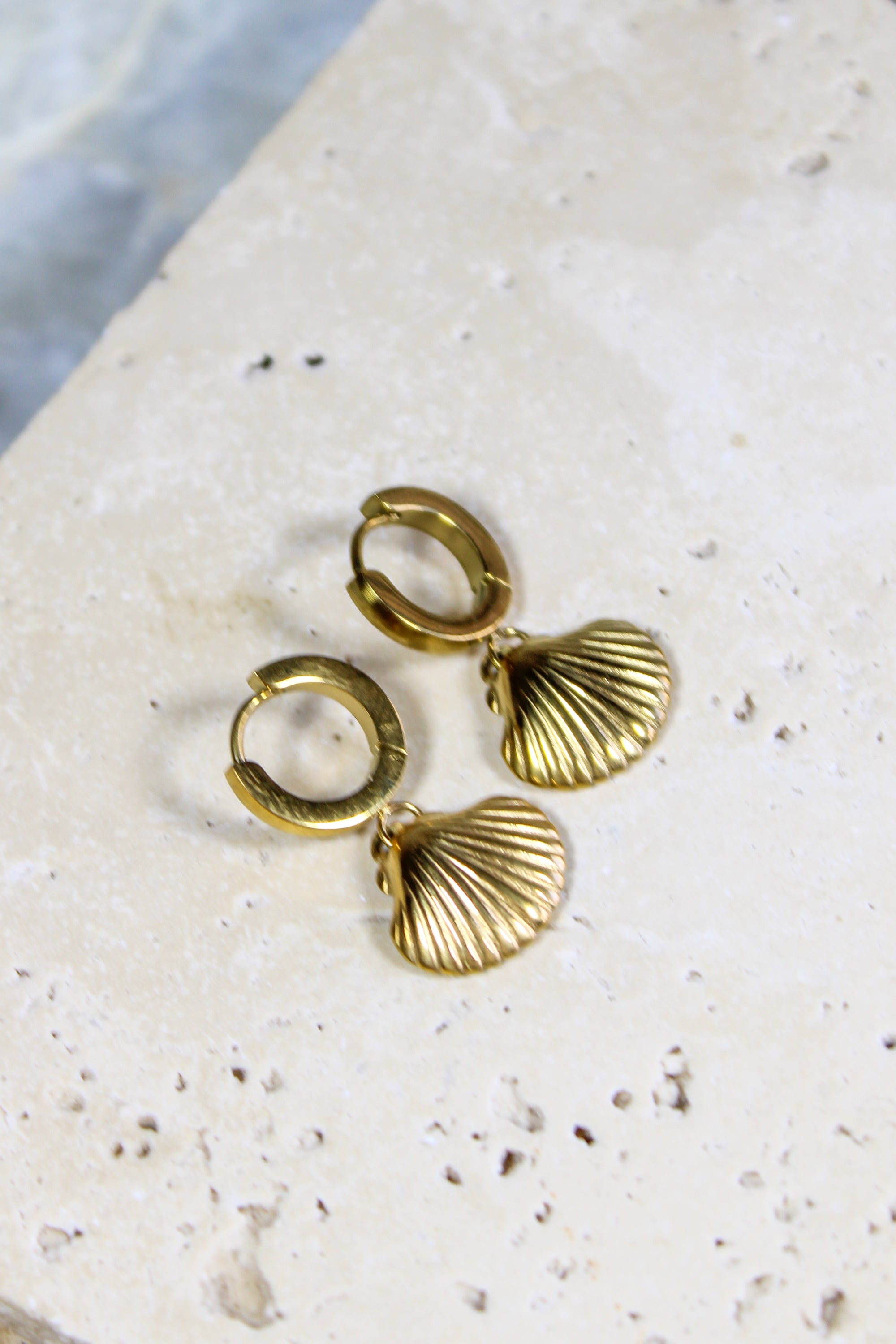 Yria Gold Shell Hoop Earrings